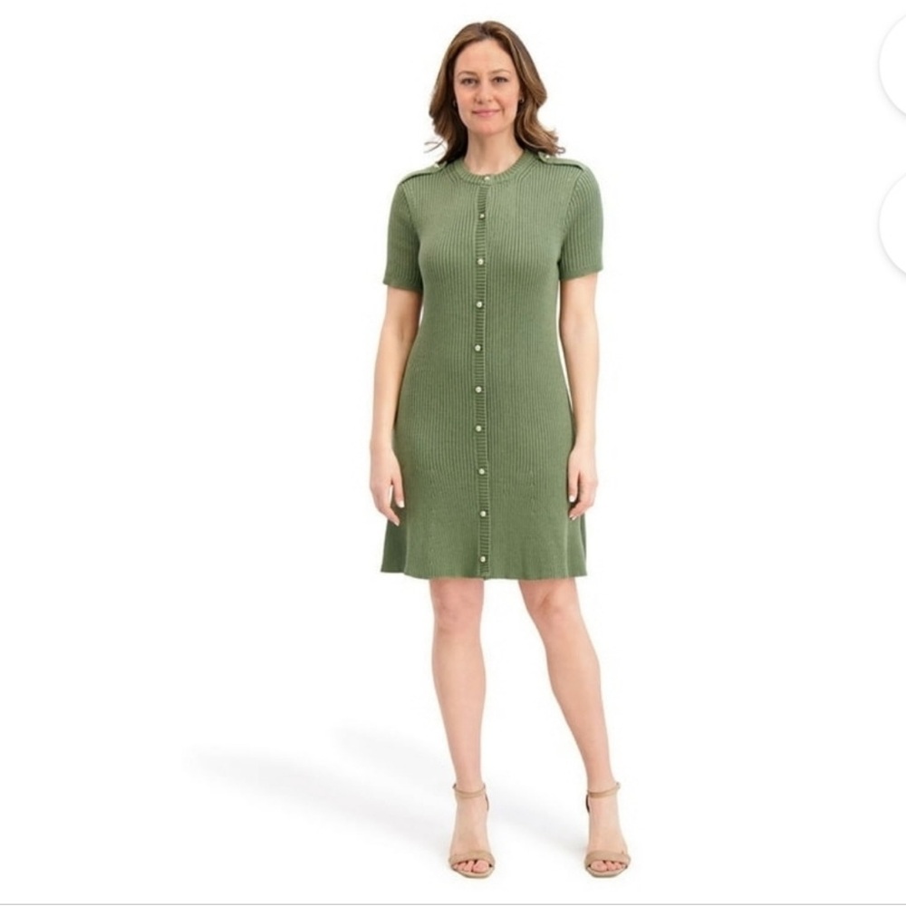 🆕 French Connection knitted Green Button-Down Knit Dress Size Large